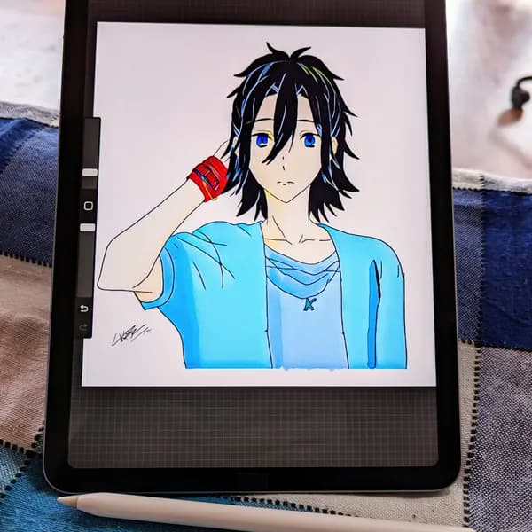 Anime boy with dark hair and blue eyes