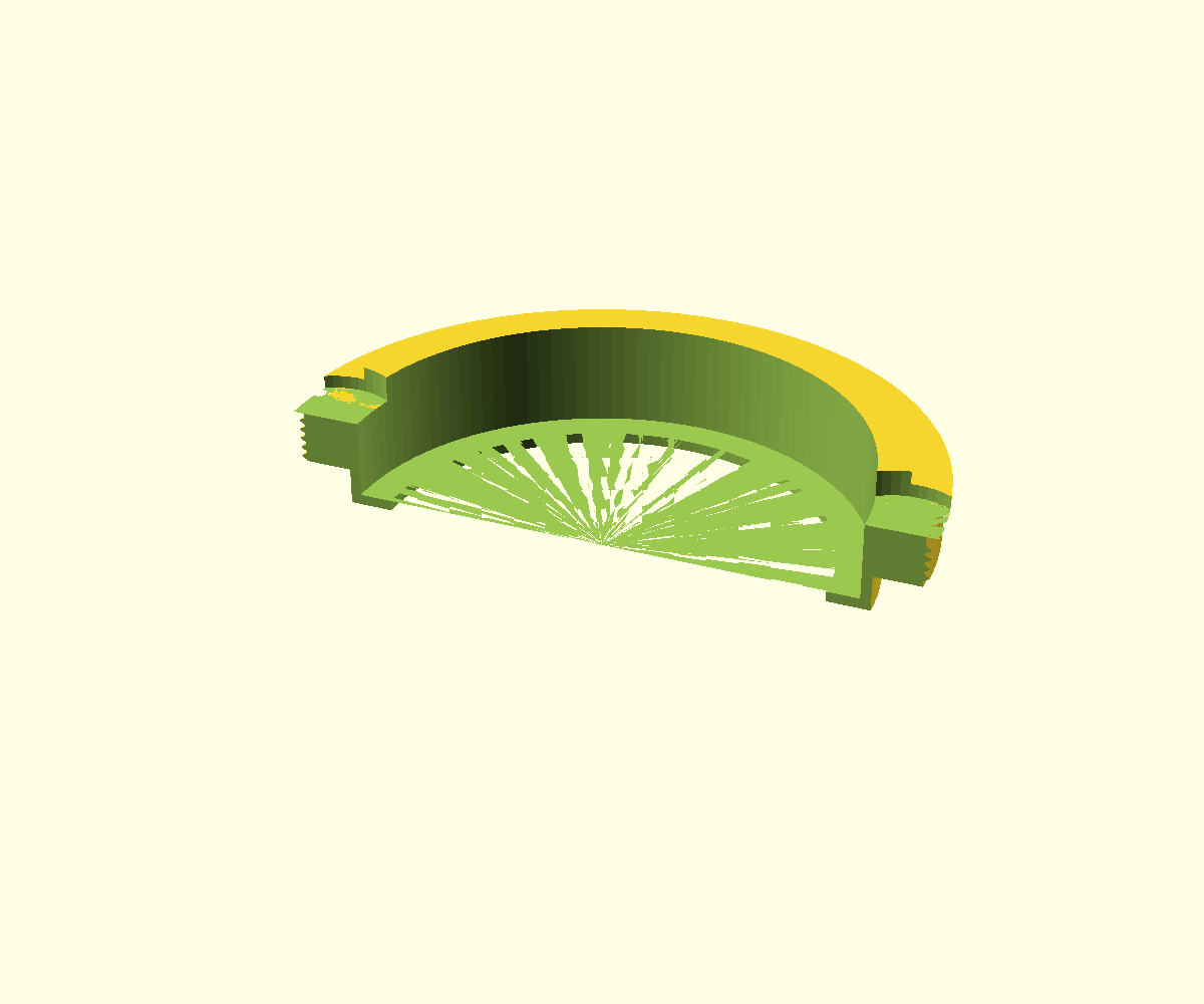 Cross-section render showing the recessed filter pocket and thread.